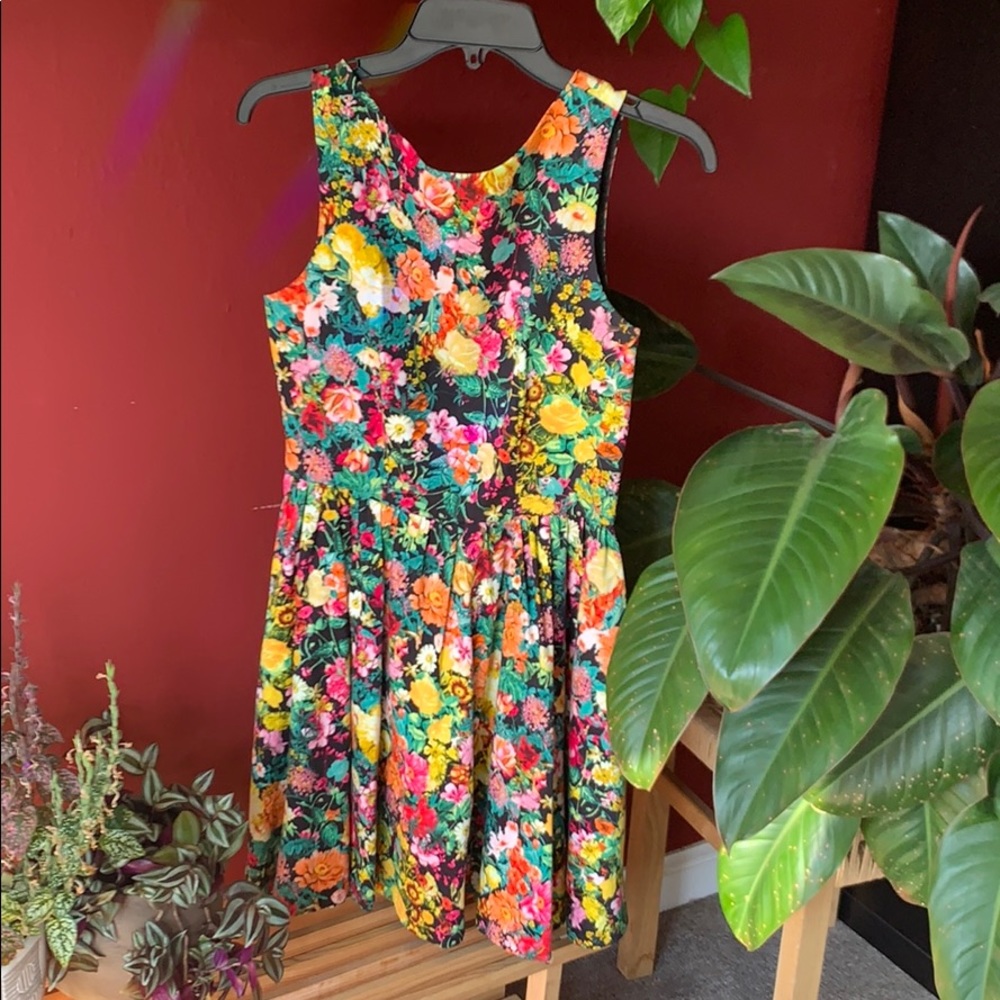Zara floral scoop back fit n flare dress